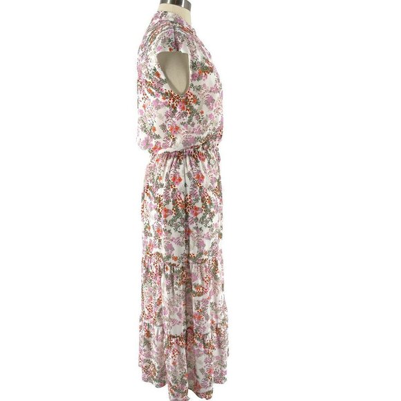 Rebecca Minkoff Giselle Floral Print Cap Sleeve Tiered Drawstring Waist Dress 8 - Picture 4 of 7